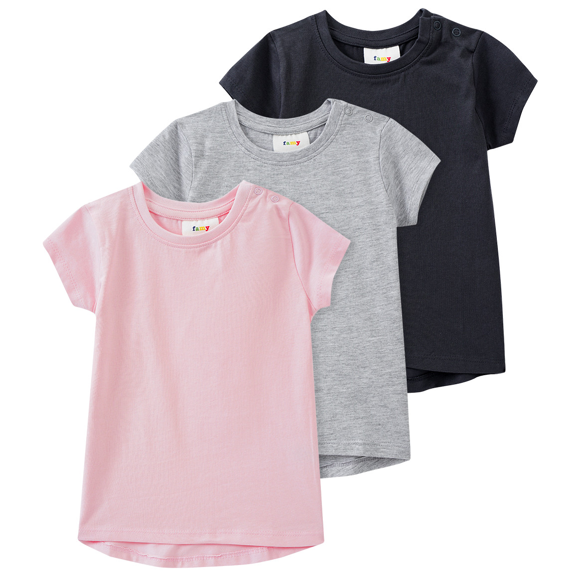 Famy 3 Baby T-Shirts im Basic-Look dunkelgrau / hellgrau / hellrosa