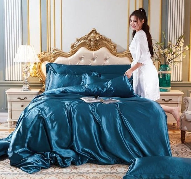 Luxury 100% Silk Duvet Cover 4 Pieces Set