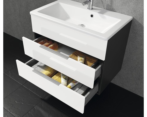 Wastafelmeubel FACKELMANN Style 80 cm wit antraciet gemonteerd 80953