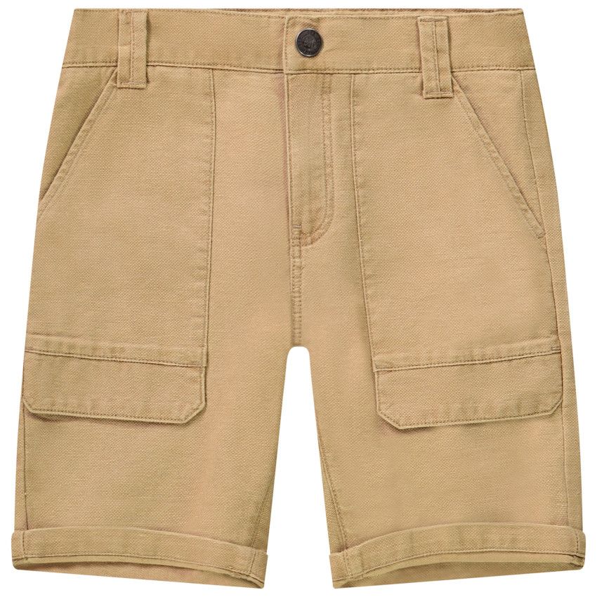 Bermuda en coton uni avec empiècements volets pour garçon - Marron