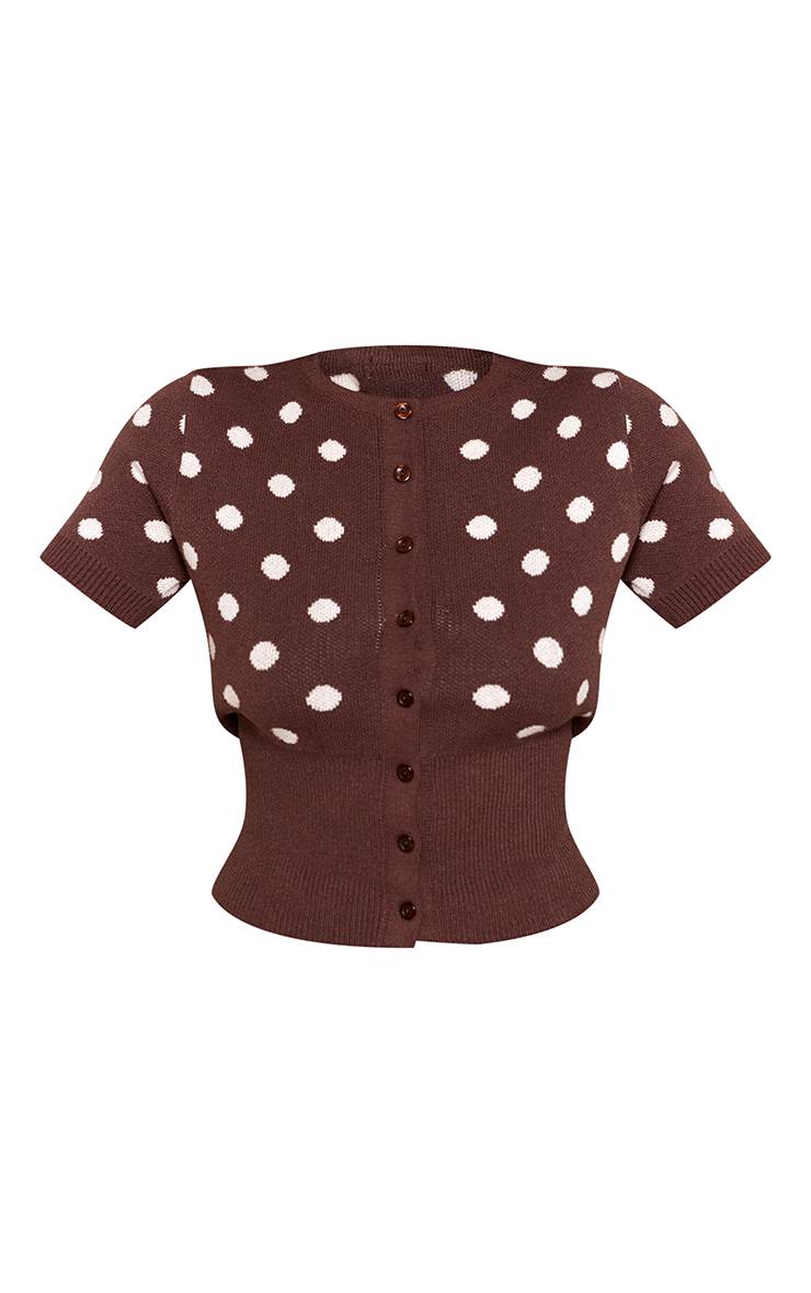 Crème Gilet Court Cintré À Pois Et Manches Courtes
