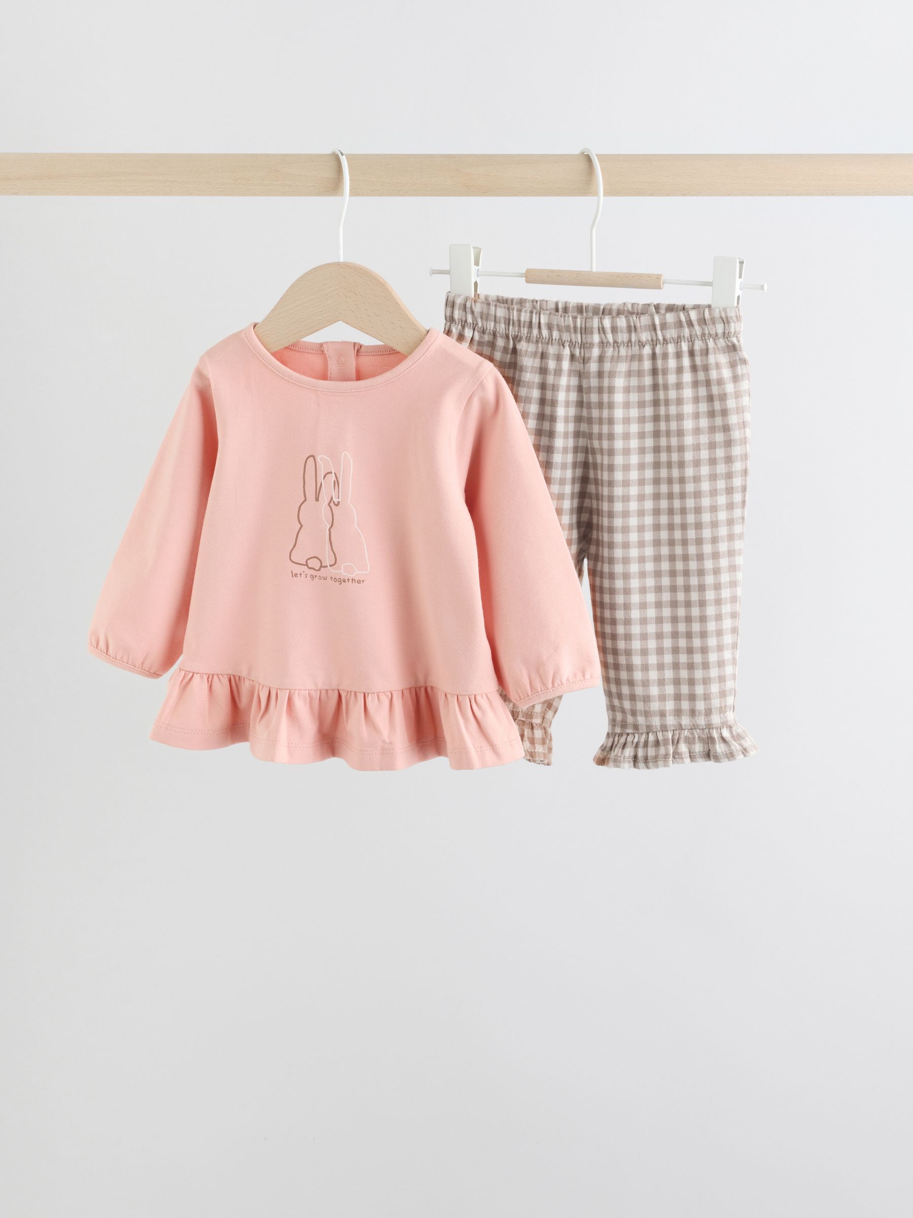 Roze/naturel gingham - 2 -delige Babyset van peplum top met Lange mouwen en Broeken (0mnd -2jr)