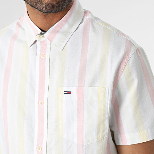 Chemise Manches Courtes A Rayures Classic Bold Stripe 5931 Blanc Jaune Rose Vert