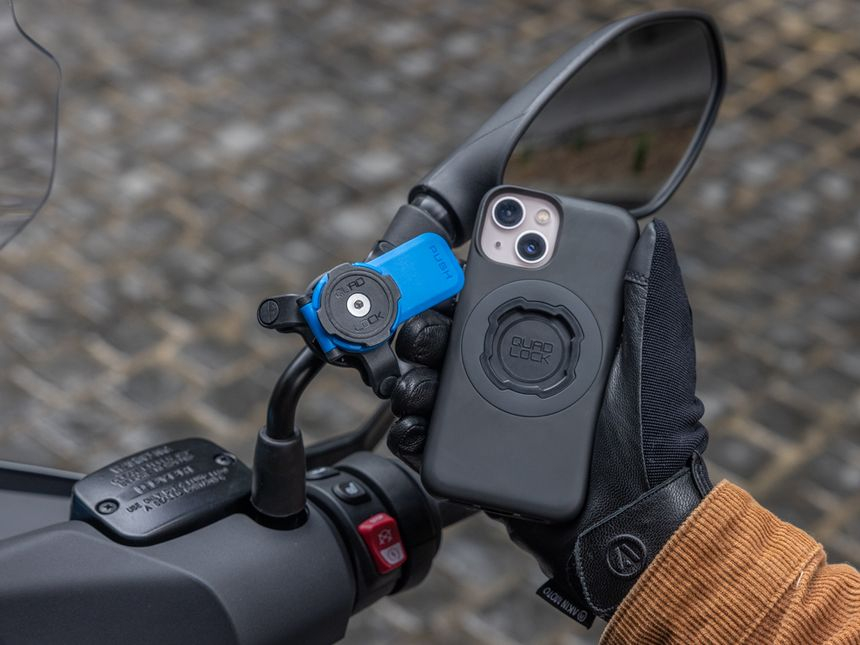 Mirror Mount V2 Universal Motorrad Rückspiegel Halterung mit Sicherungsverschluss (QLM-MIR-2) - Schwarz / Blau