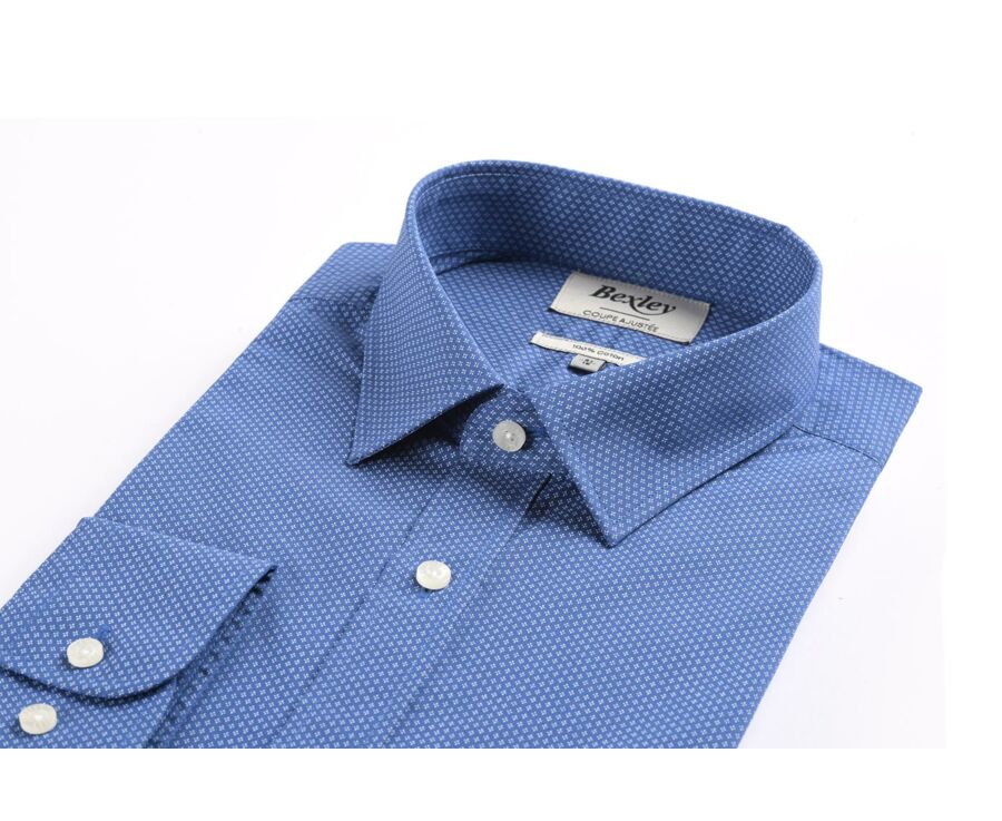 Chemise imprimée Bleu Indigo motifs blancs - Col français - ALPHONSE