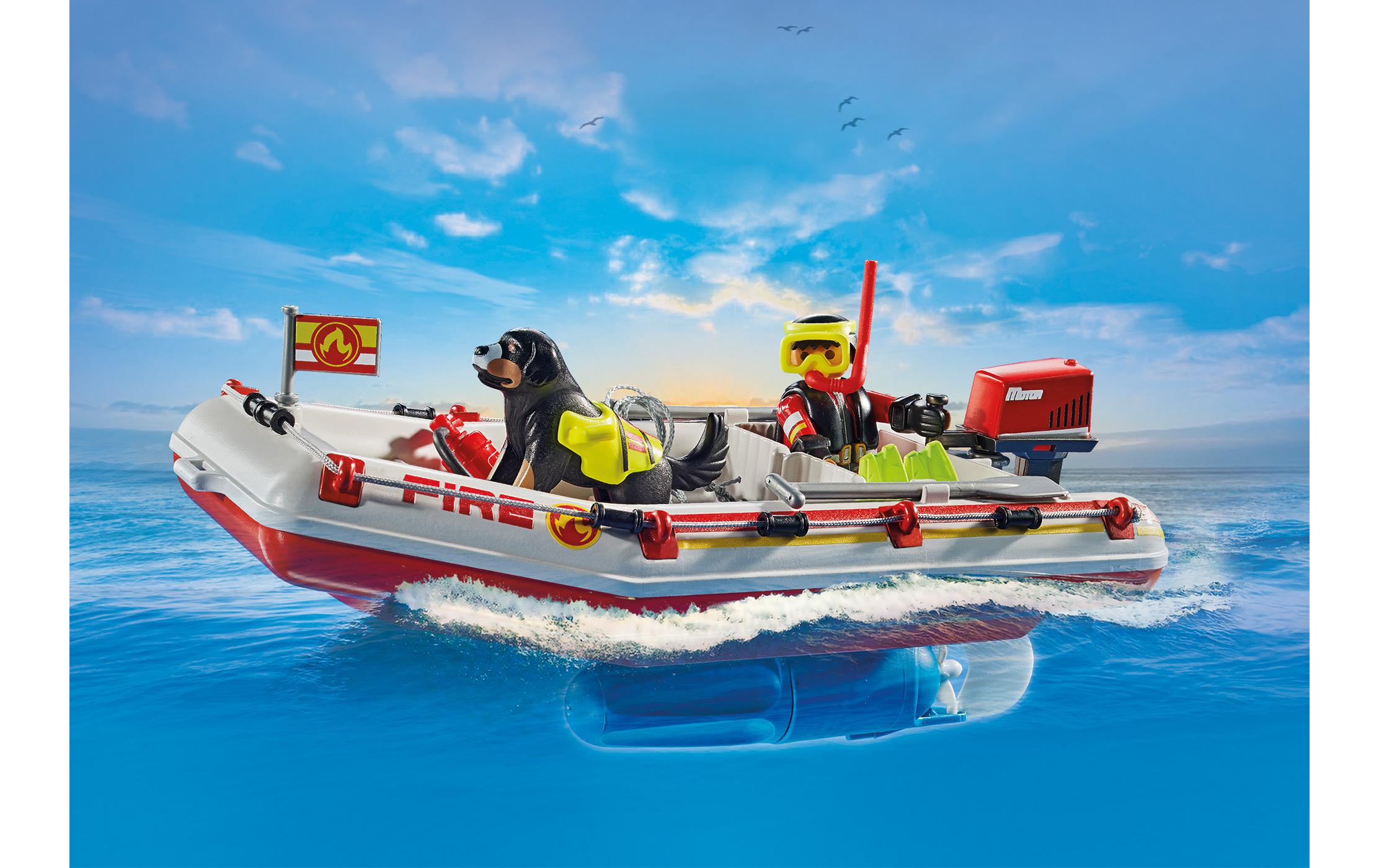 Action Heroes Feuerwehrboot mit Aqua Scooter 71464Spielset für heldenhafte Wasserrettungen