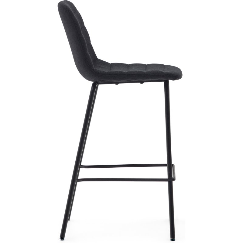Tabouret  Zunilda en chenille noir  et acier avec finition noir mat hauteur 65 cm