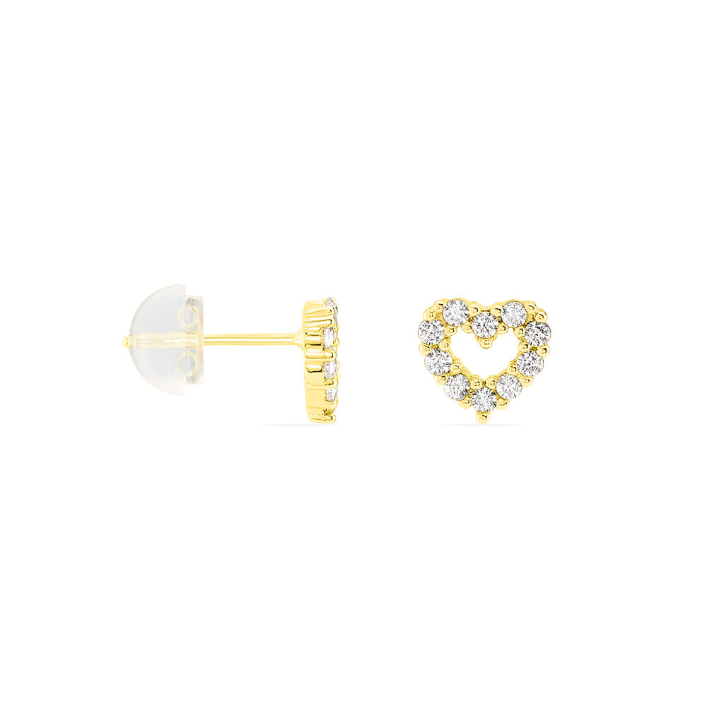 Boucles D'oreilles Puces Coeur Ajoure Or Jaune Oxyde De Zirconium