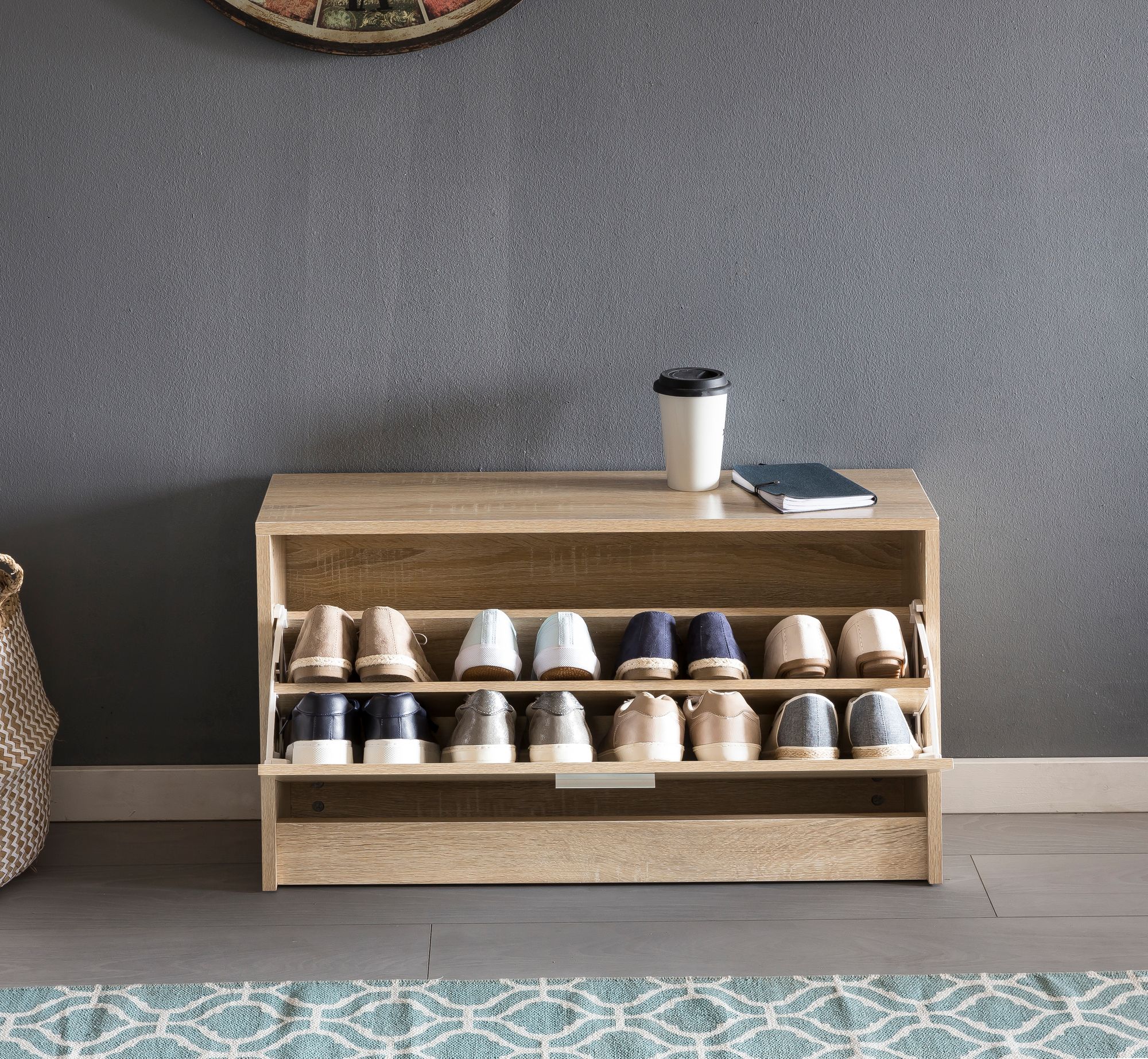 KADIMA DESIGN Holz Schuhkipper Bank: Kippfächer, verstellbarer Einlegeboden, Melaminharzbeschichtung