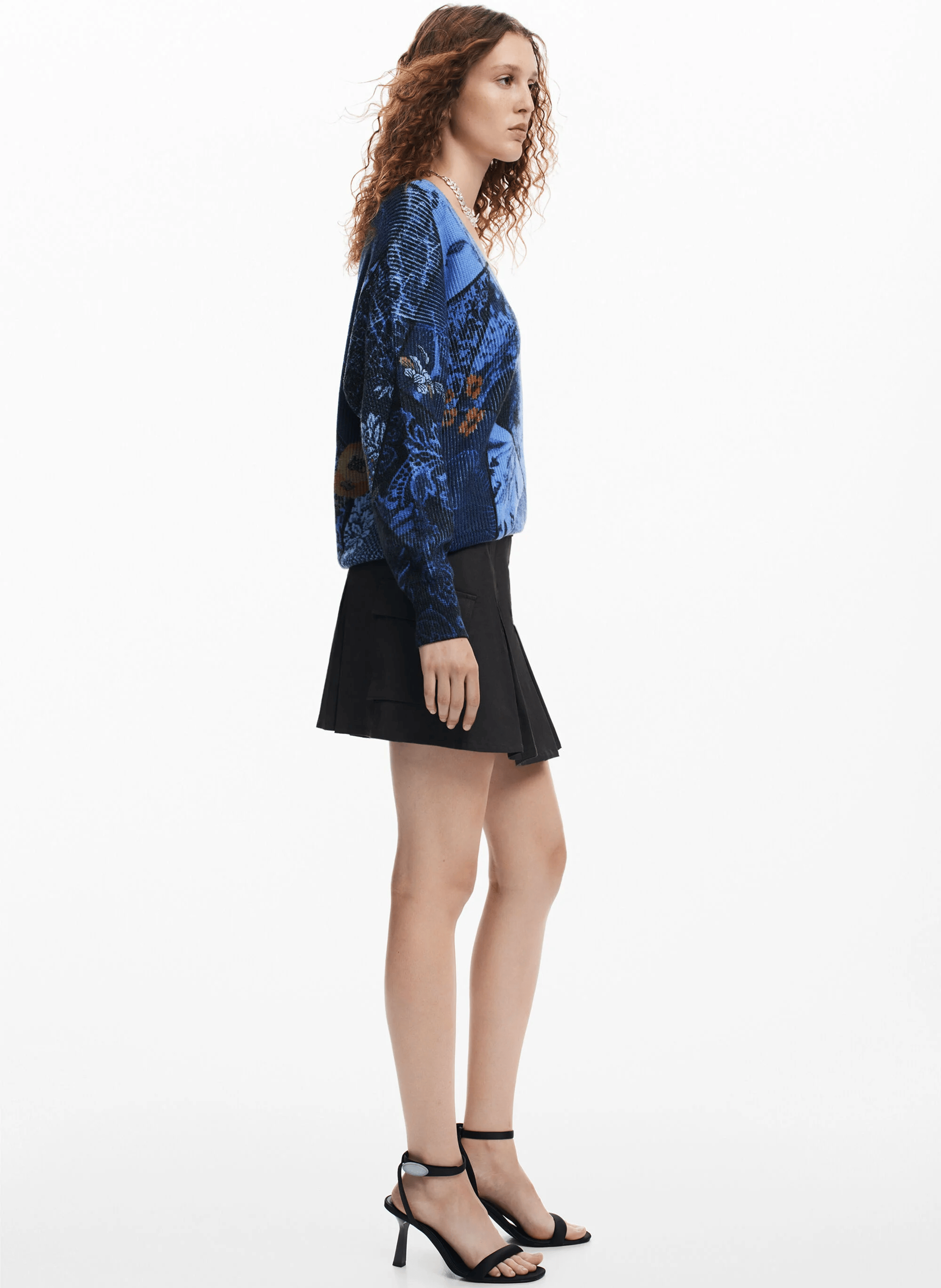 Pull col V imprimé | Bleu