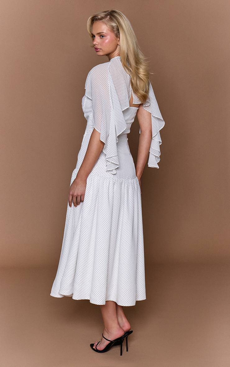 Blanc Robe Midi Patineuse Bustier À Pois Mini En Mousseline Avec Détail Cape