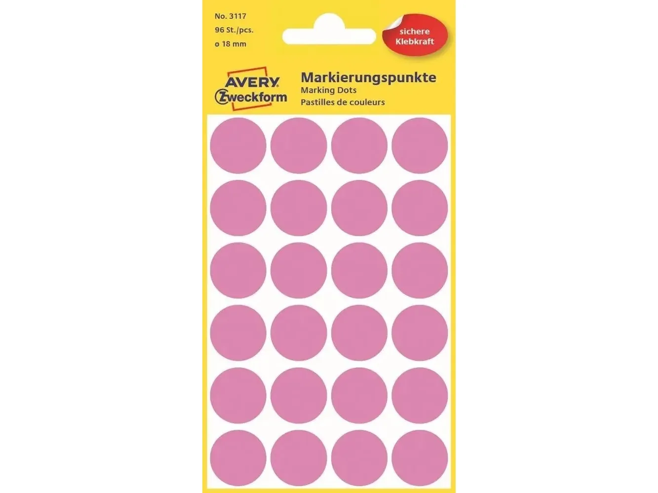 Etiket Avery pink Ø18 mm - (4 ark x 24 stk.)