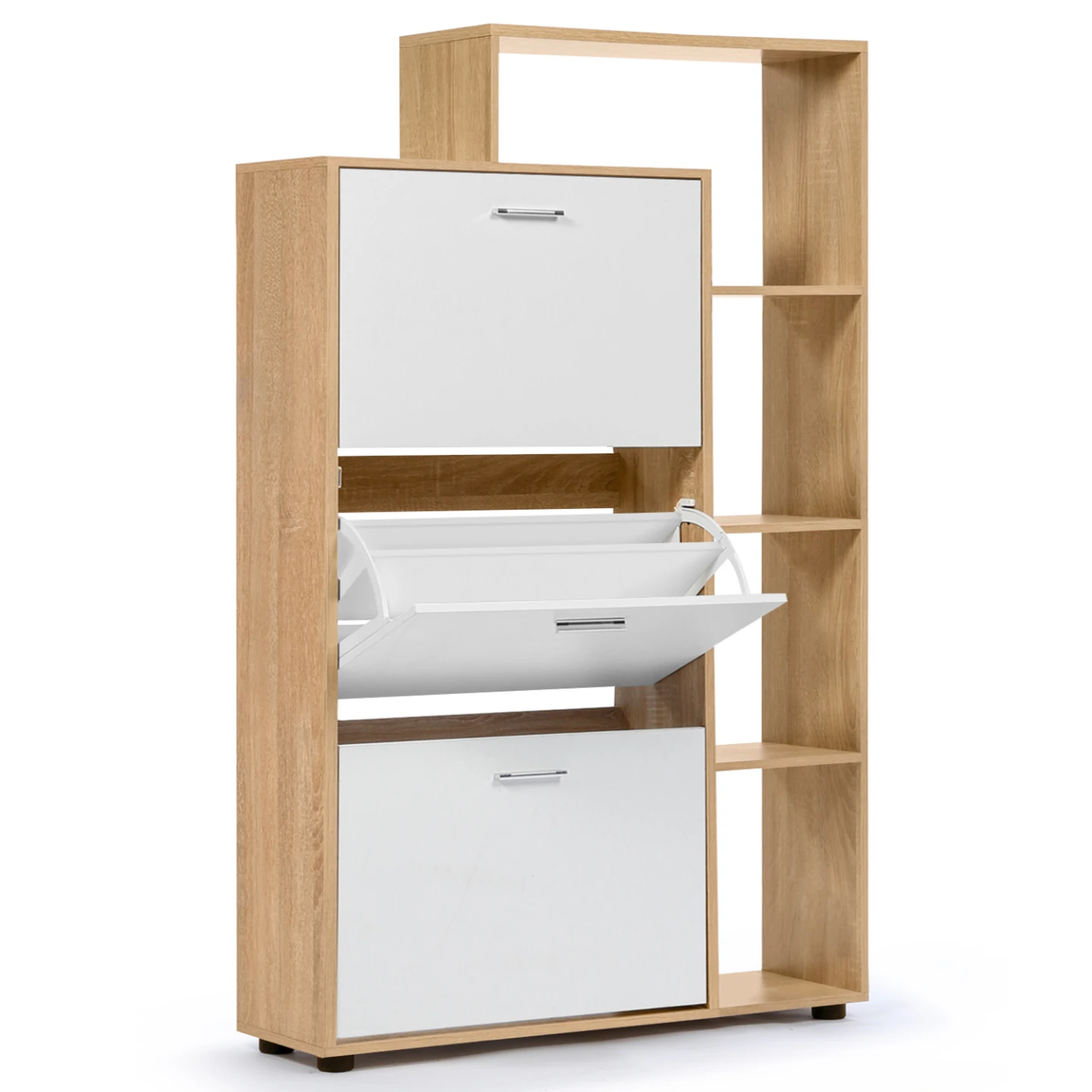 Meuble à chaussures 18 paires KLARK imitation hêtre 3 portes blanches avec étagère
