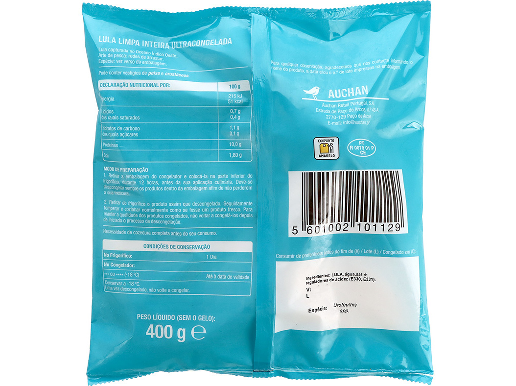 LULA AUCHAN LIMPA INTEIRA 400G