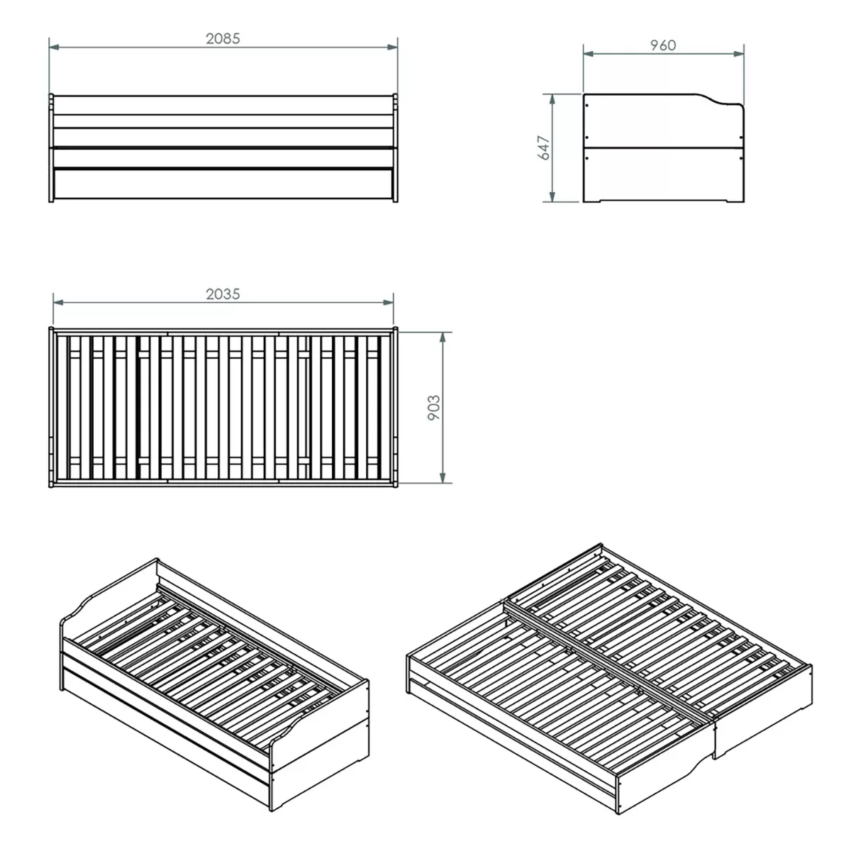 Funktionsbett Lotar 90x200 Natur