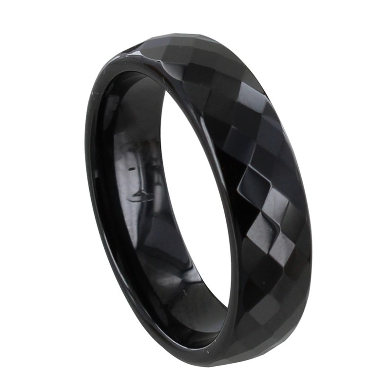 Bague Anneau Large Céramique Noire Facettée - 6mm