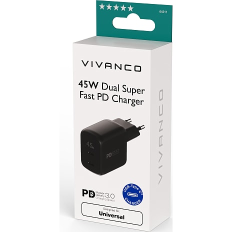 Vivanco hurtigoplader 45 W - sort