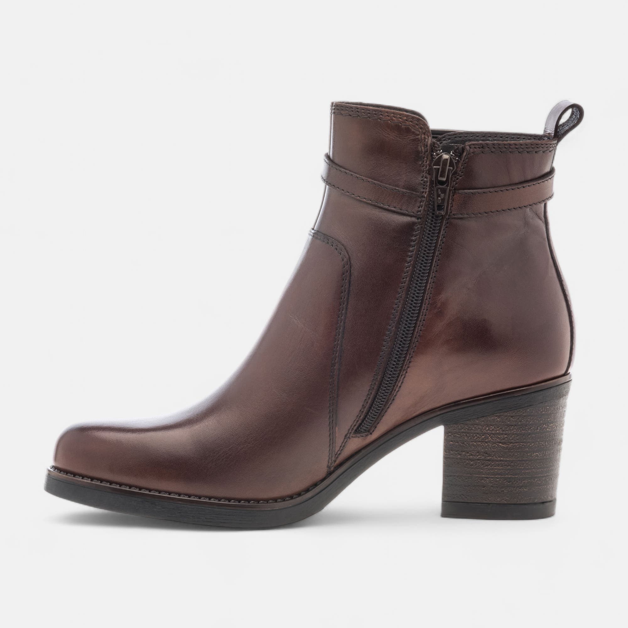 Bottines à talon Femme en cuir cognac