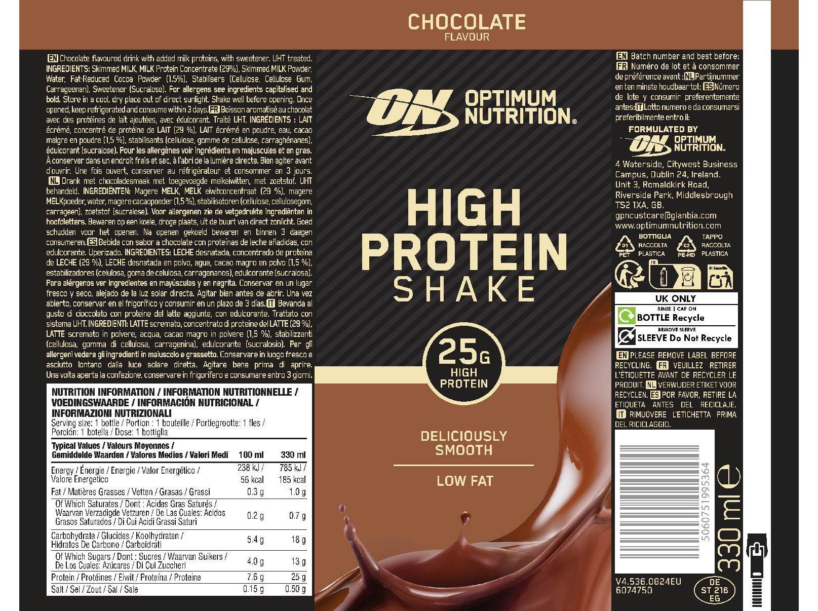 BATIDO PRONTO A BEBER OPTIM NUT PROTEINA CHOCOLATE 330ML