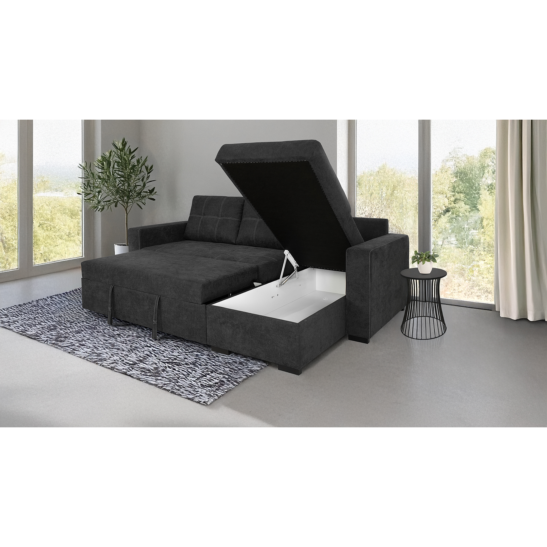 Ecksofa - graphite - Liegefunktion und Staukasten