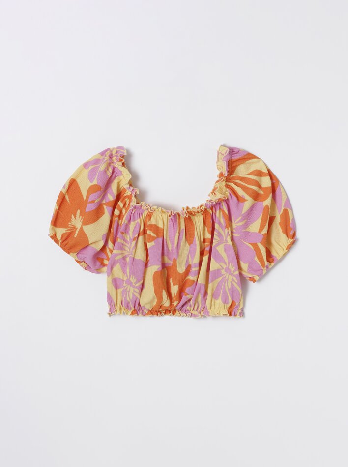 Top cropped texturizado - Laranja/amarelo
