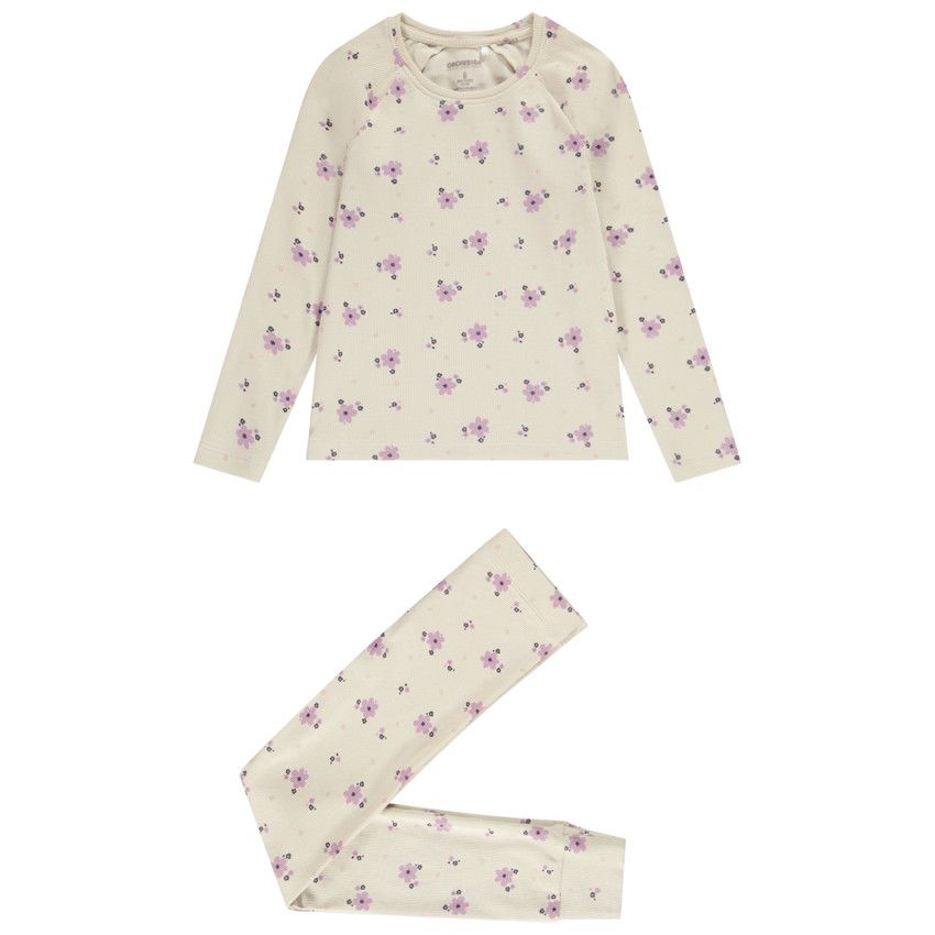 Pyjama 2 pièces en jersey fantaisie pour fille - Ecru