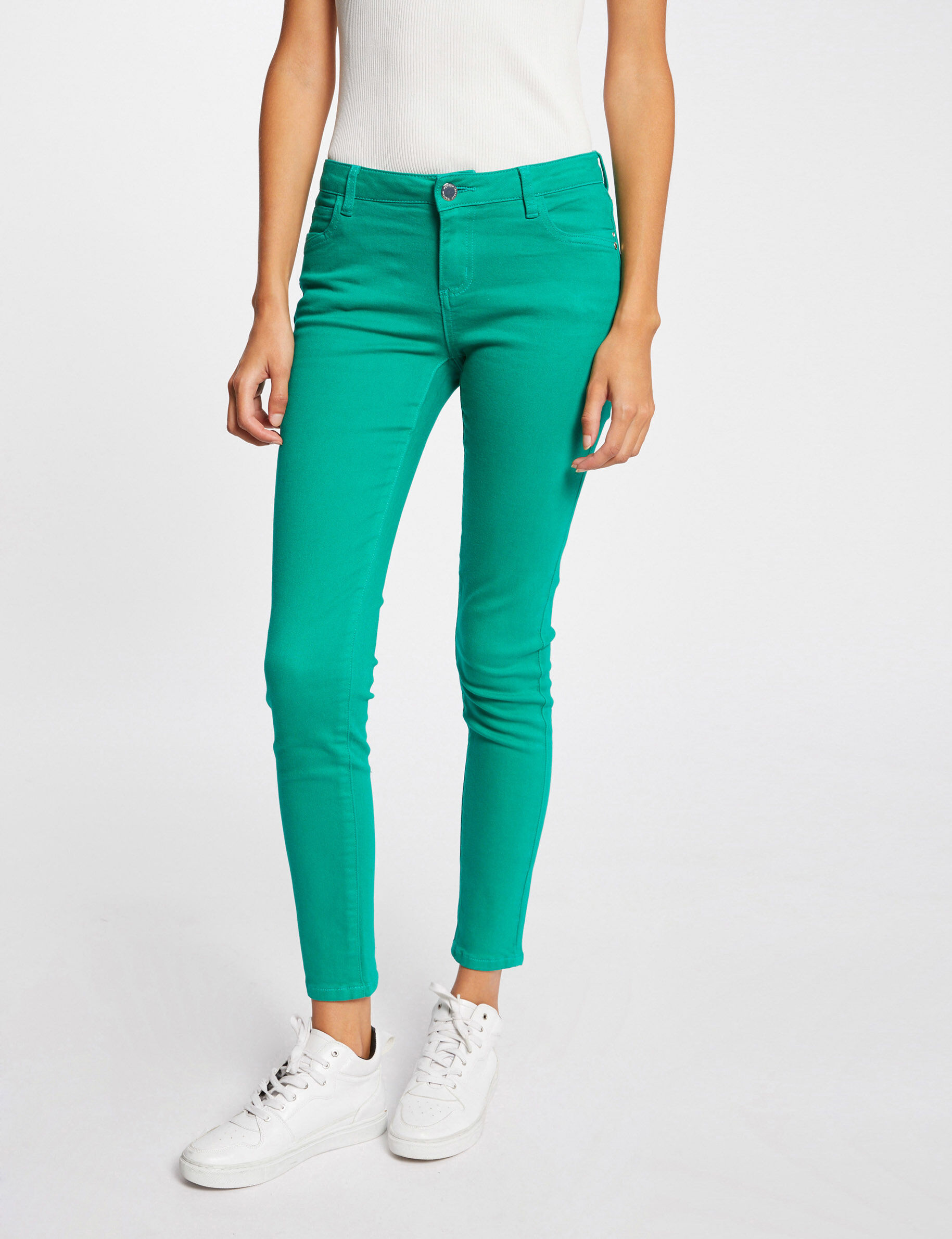 Jeans skinny taille basse vert moyen femme - vert_moyen