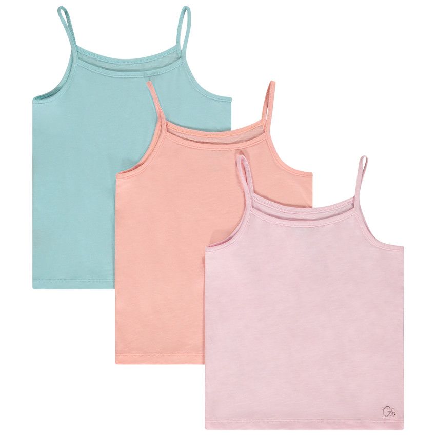 Lot de 3 débardeurs unis pour fille - Bleu moyen