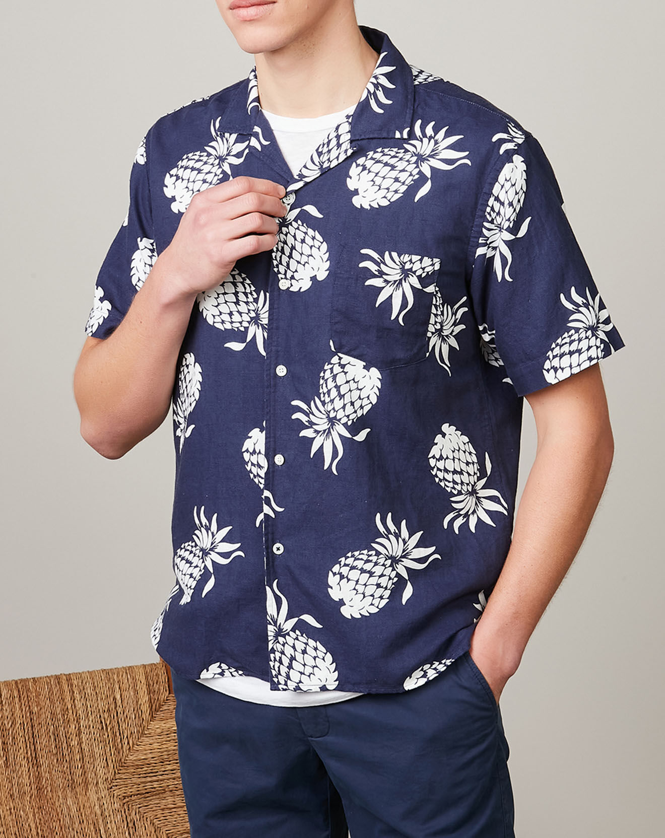 Hartford Chemise regular en Lin & Coton Palm bleue