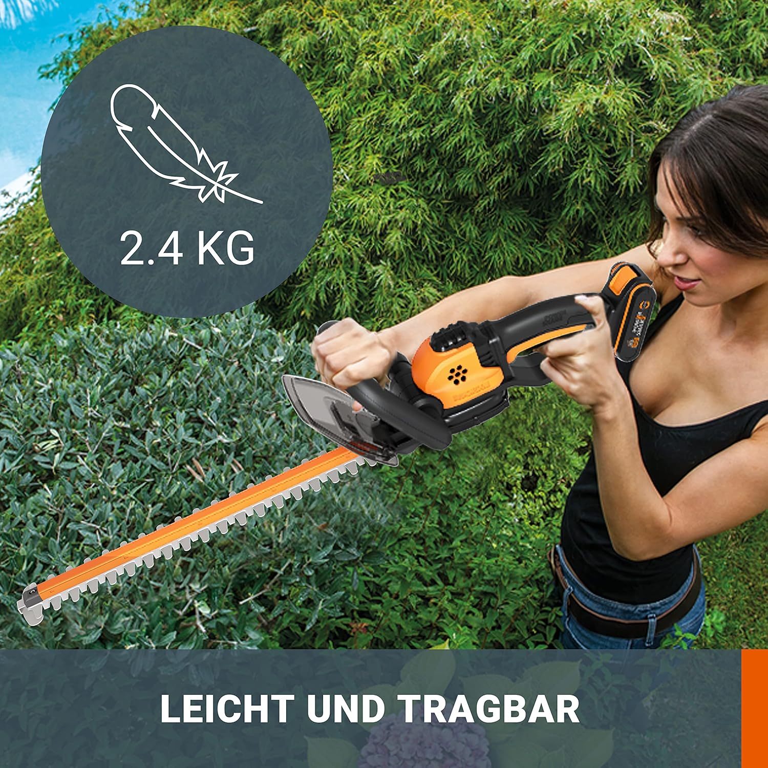 WORX WG261E Akku-Heckenschere – Hecken- und Strauchschere mit 44 cm Schwertlänge – 16mm Zahnabstand – Ideal für hohe Hecken – leicht & kompakt – PowerShare kompatibel – inkl. 4Ah Akku & Ladegerät