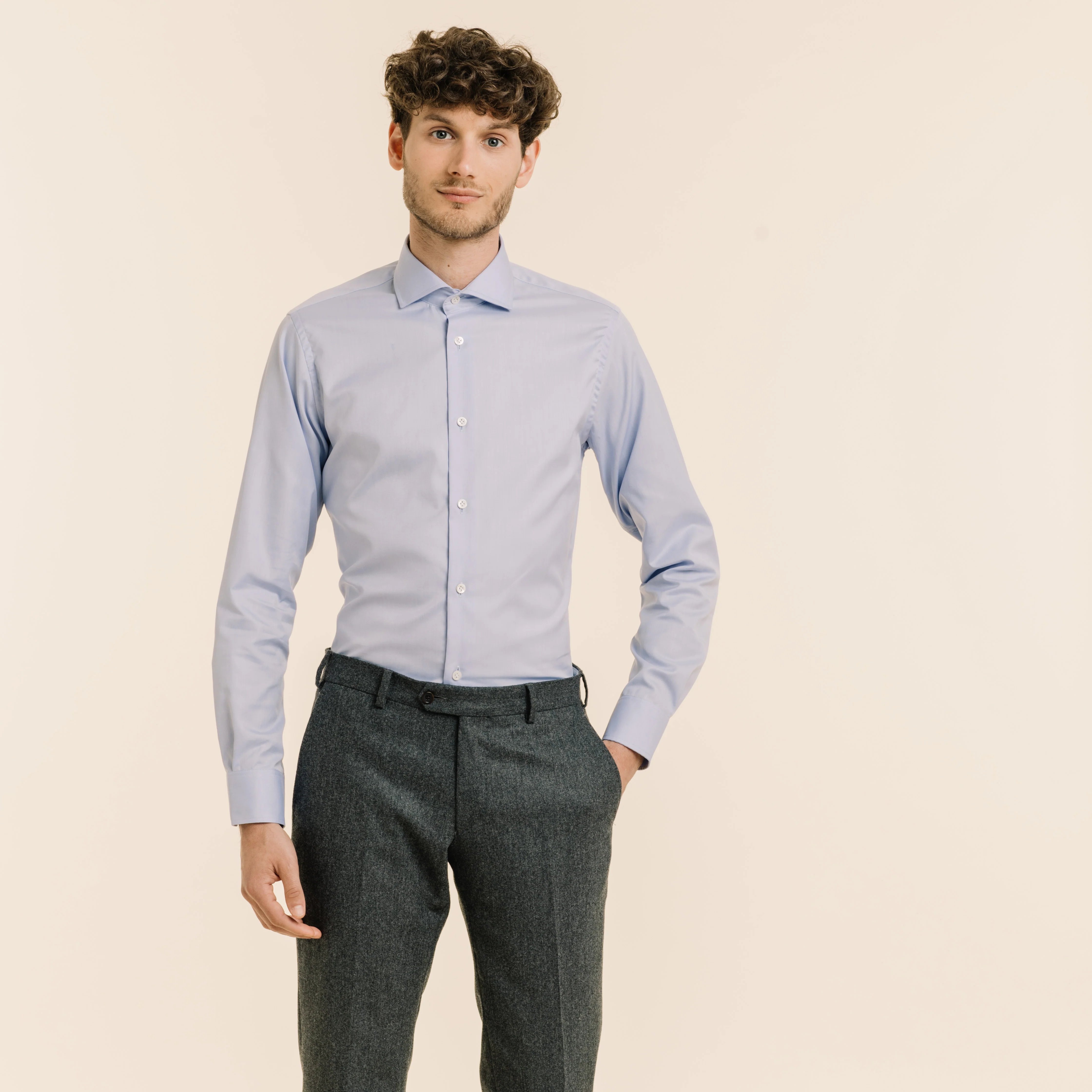Premium fitted shirt in blue double-twisted twill
