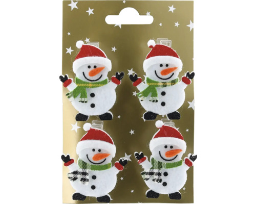 Decoratief sneeuwpopobject, vilt met kunststof clip, 4 stuks