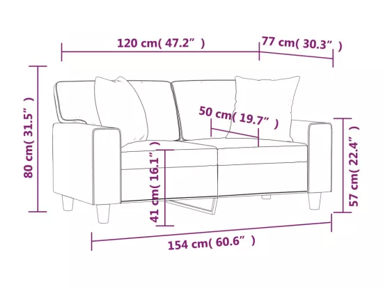 Canapé 2 places avec oreillers cappuccino 120 cm similicuir