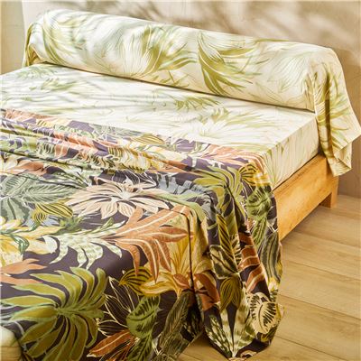Linge de lit satin motif tropical
