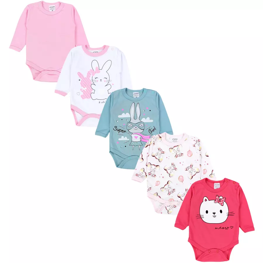 TupTam Mädchen Baby Body Langarm Unifarben 5er Pack rosablau