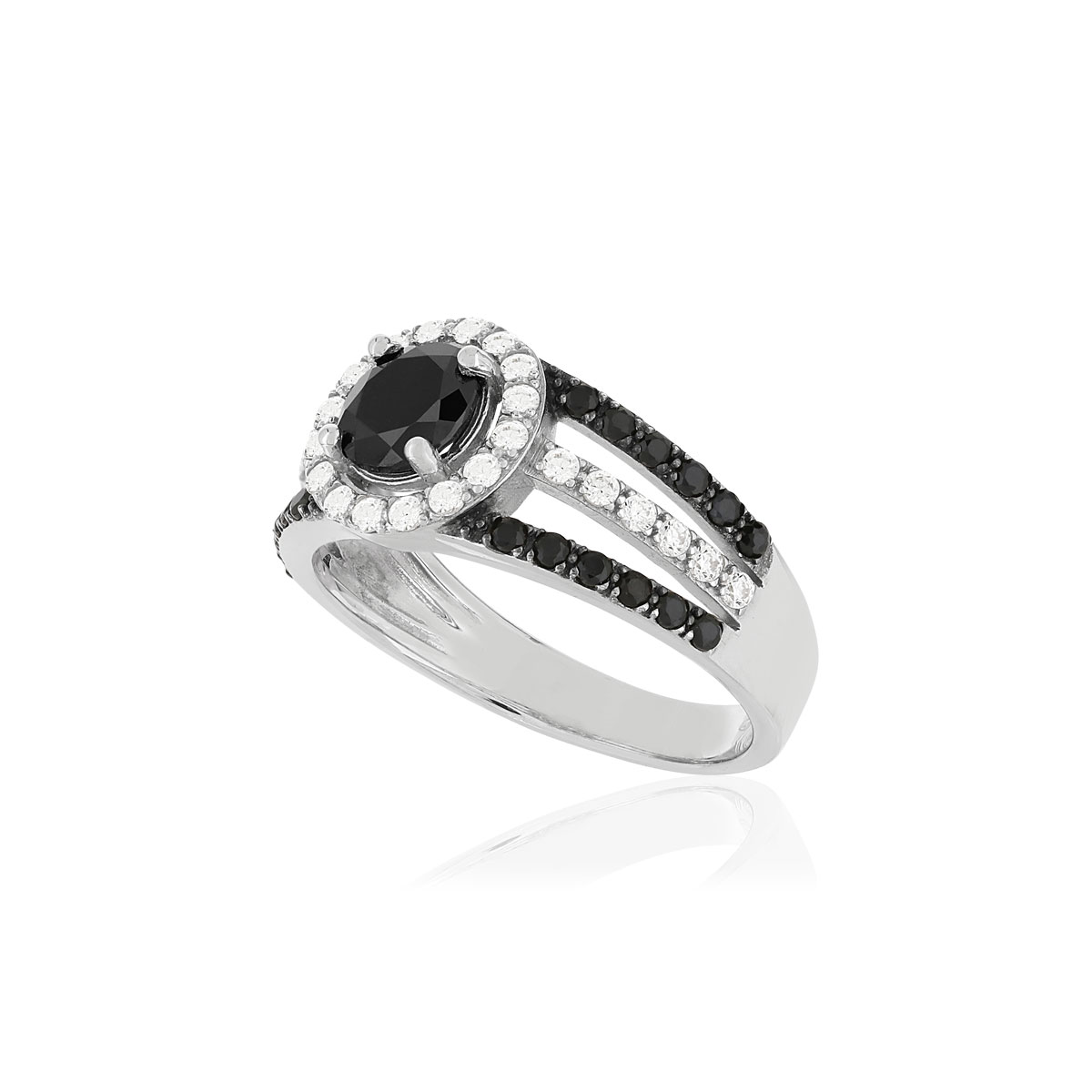 Bague argent 925, zirconias noirs et blancs.