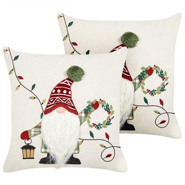 Beliani Conjunto de 2 Almofadas Decorativas em Tecido de Algodão Branco com Motivo Natalício 45 x 45 cm