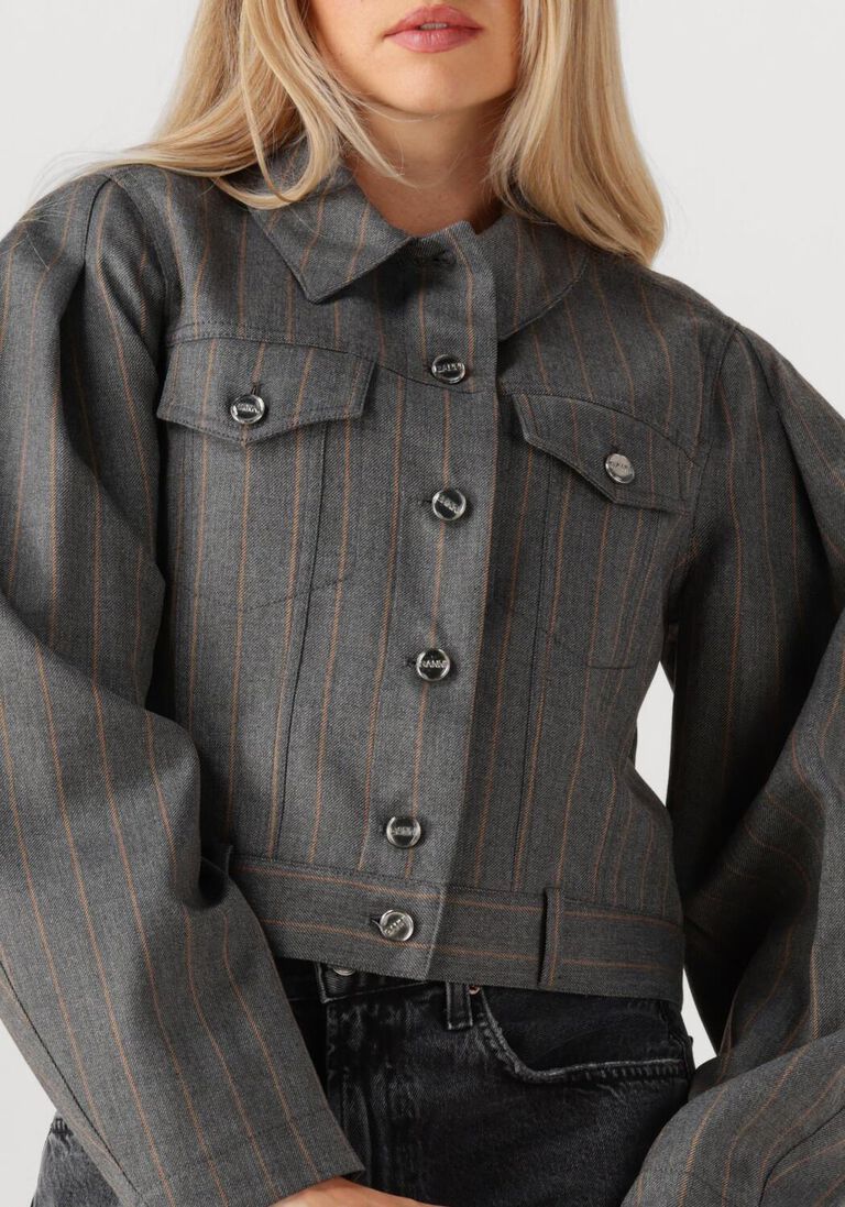 grijze ganni jack brushed wool stripe jacket