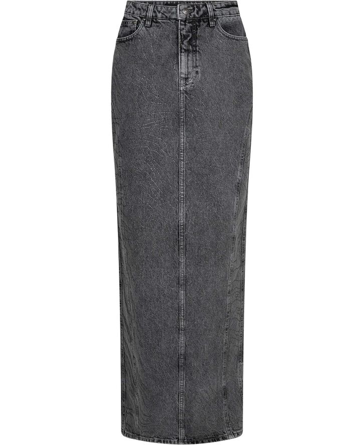 ROTATE Birger Christensen RHINESTONE DENIM SKIRT Grey denim