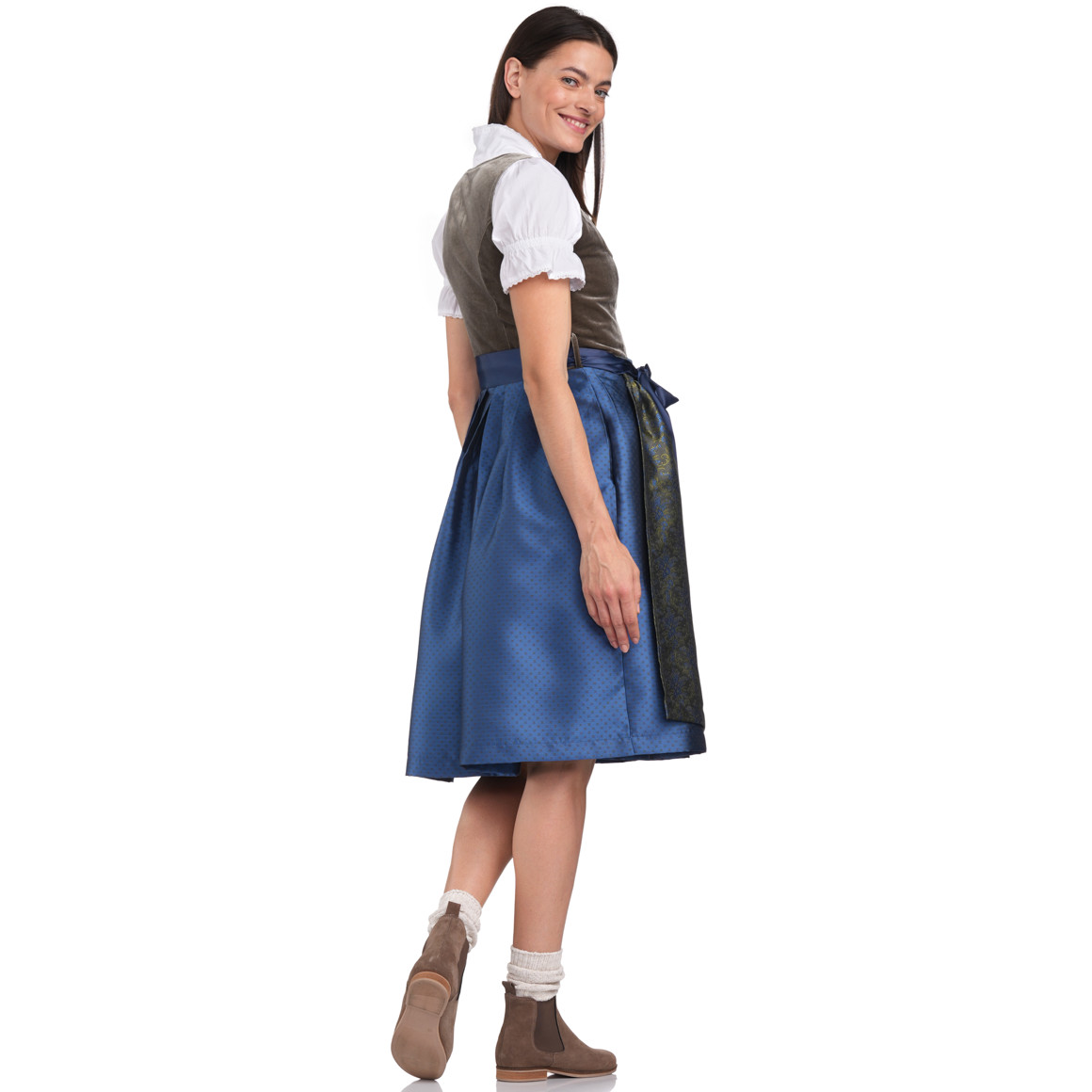 Gina Benotti Damen Dirndl mit Velvet oliv / dunkelblau