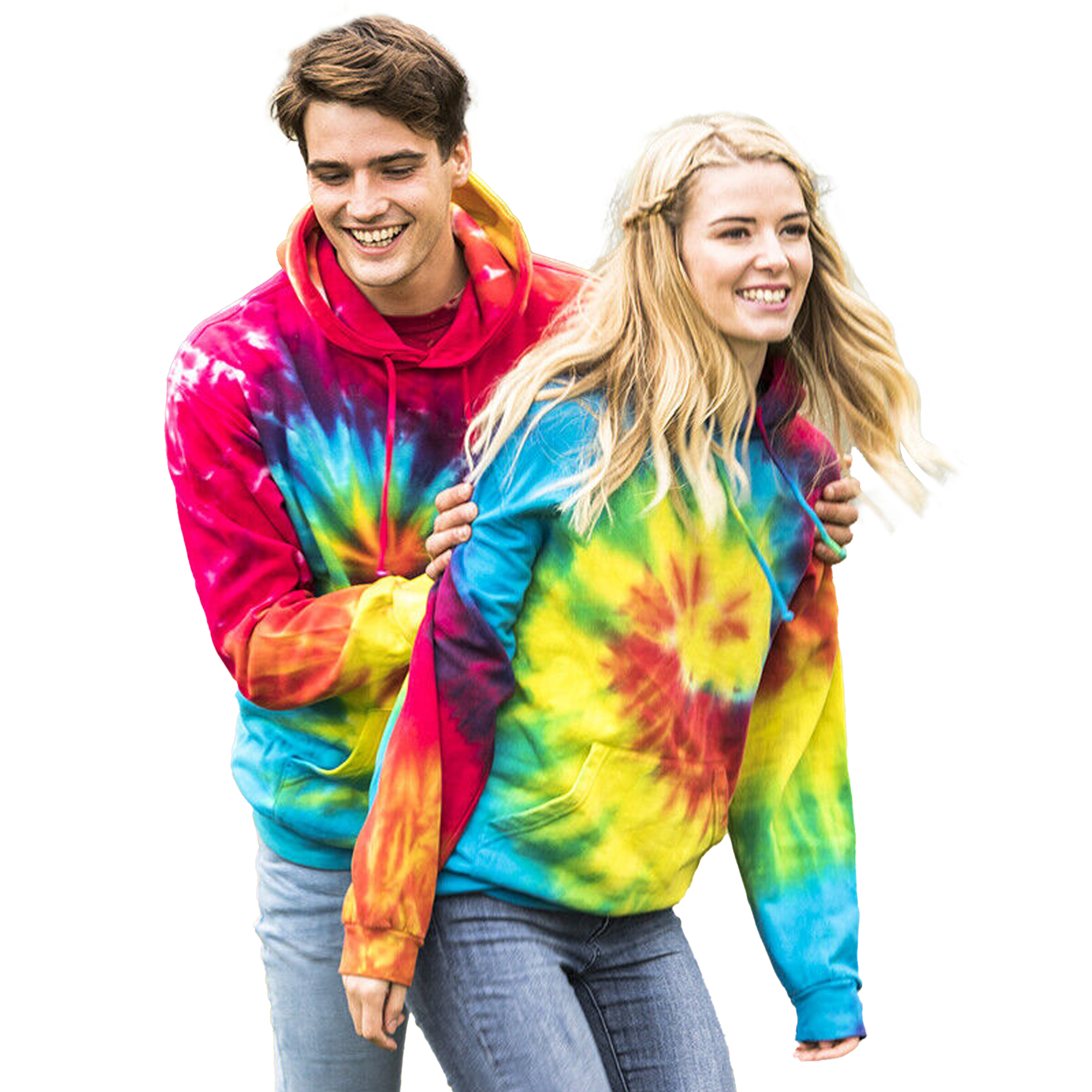 Moletom com capuz tie-dye arco-íris, Colortone