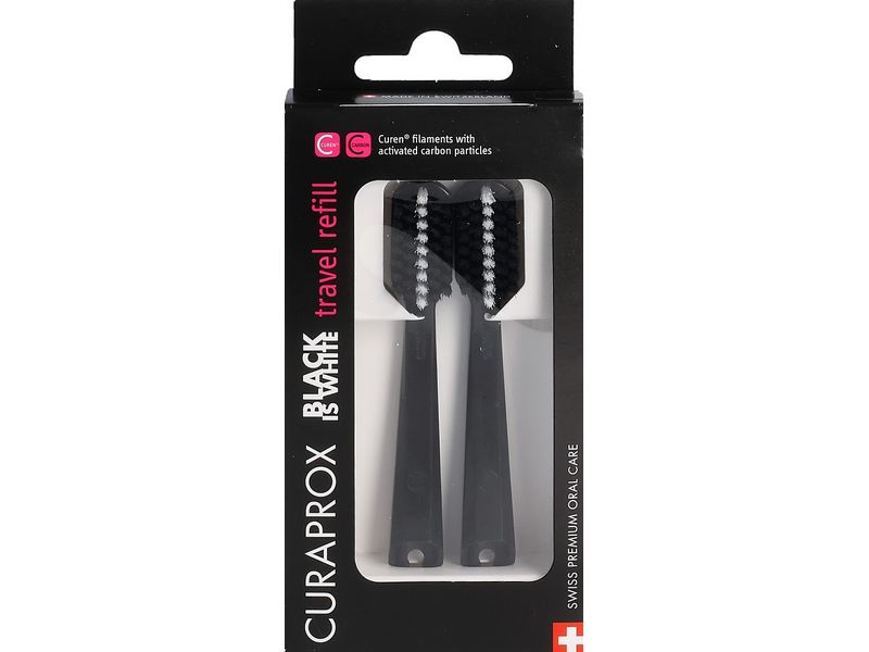 CURAPROX Travel Set Refill black is white Ersatzbrüstenköpf Reise-Set für die Zahnhygiene