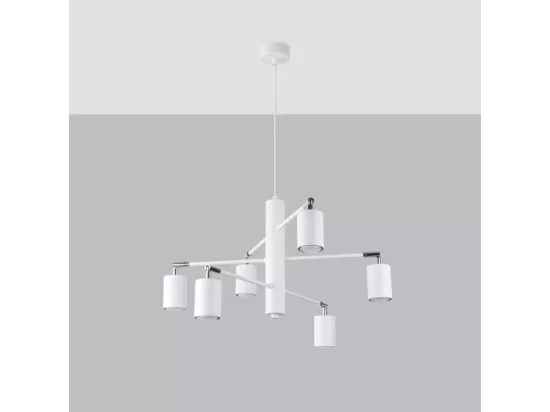 Lustres Lemmi moderne en acier - 6 sources lumineuses - L.77 x H.125 cm - blanc