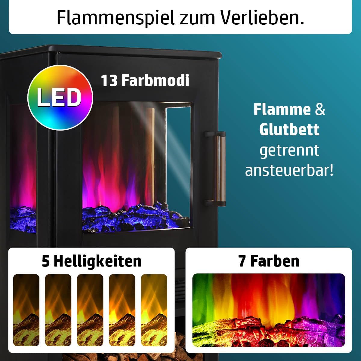 Elektrokamin | 2 Heizstufen | 900W - 2000W | viele Modelle | LED - 3D Flammeneffekt mit Farbwechsel | inkl. Fernbedienung Timer & Thermostat | Überhitzungsschutz | Magnus