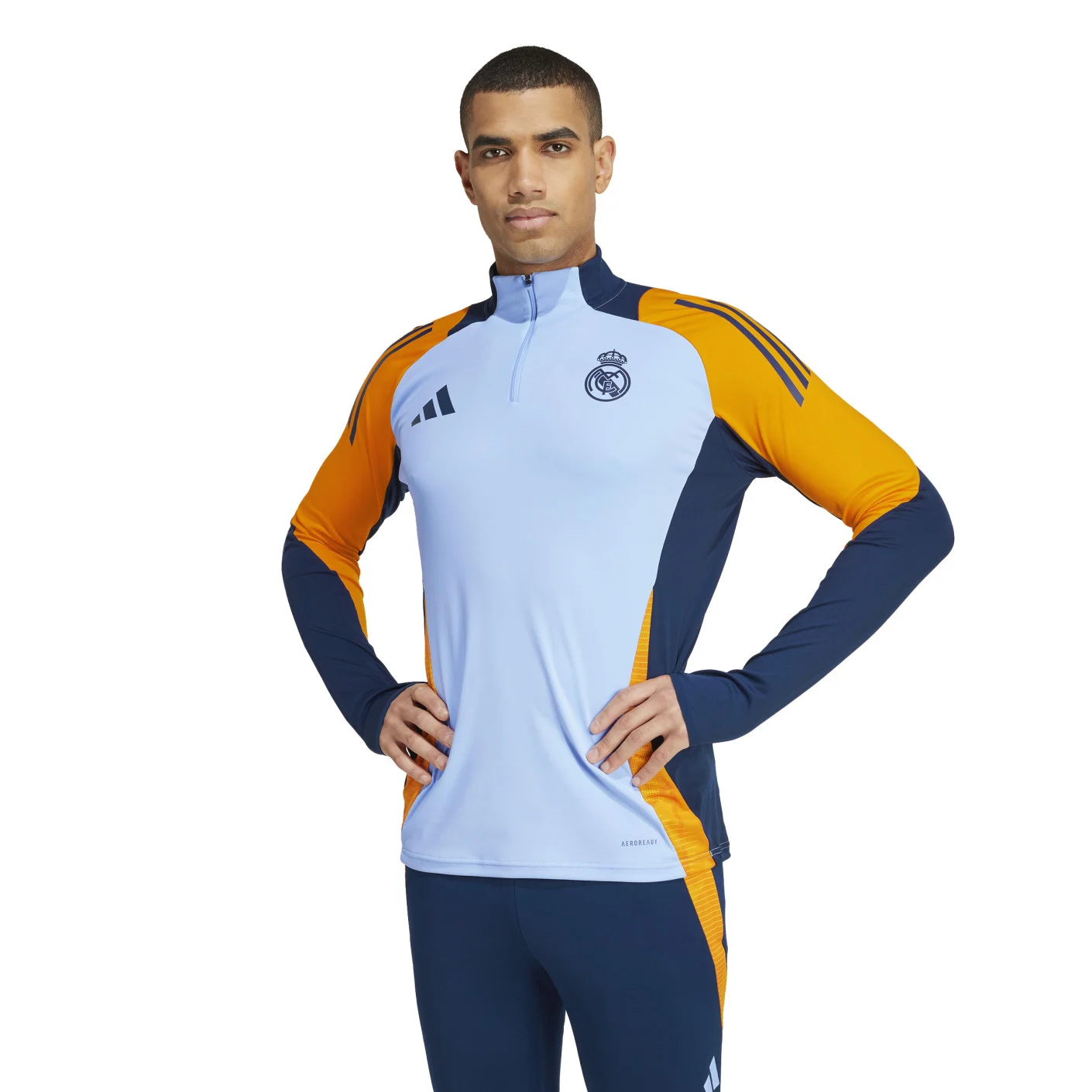 Adidas Real Madrid Trainingstrui 1/4-Zip 2024-2025 Lichtblauw Donkerblauw Oranje