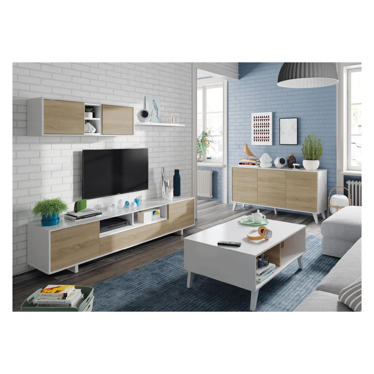 Loungitude Meuble TV HUGO avec étagère murale