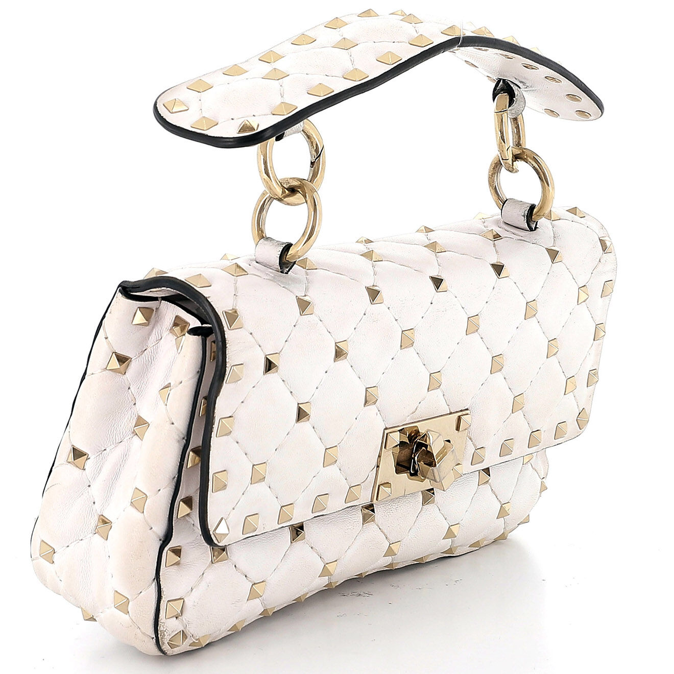 Valentino Sac bandoulière Rockstud Spike Petit en Cuir blanc Etat: Etat correct - Longueur 19 cm