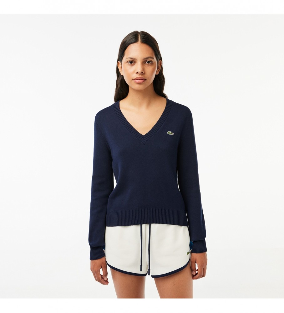 Suéter Lacoste azul-marinho com decote em V