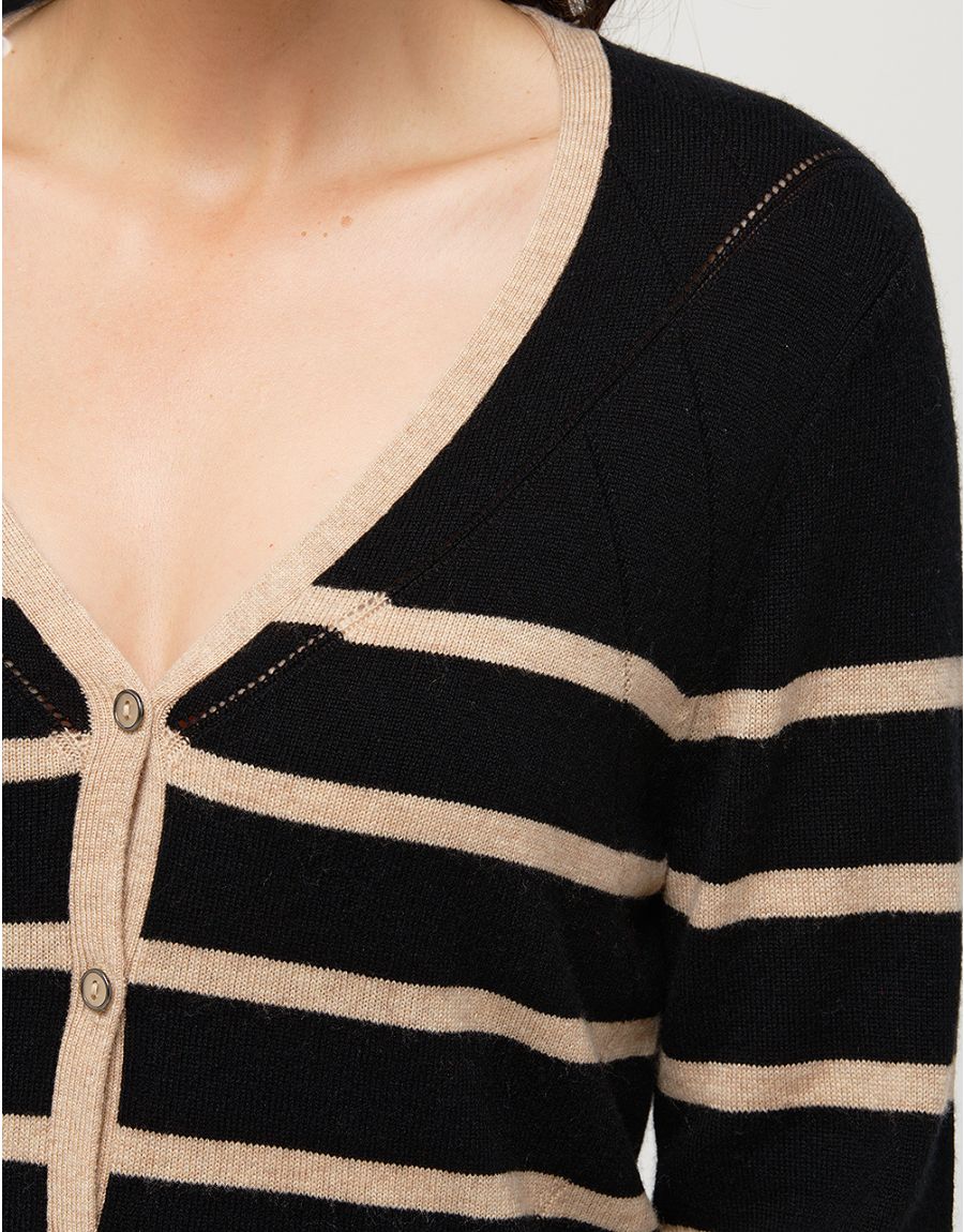 Gilet rayé noir beige