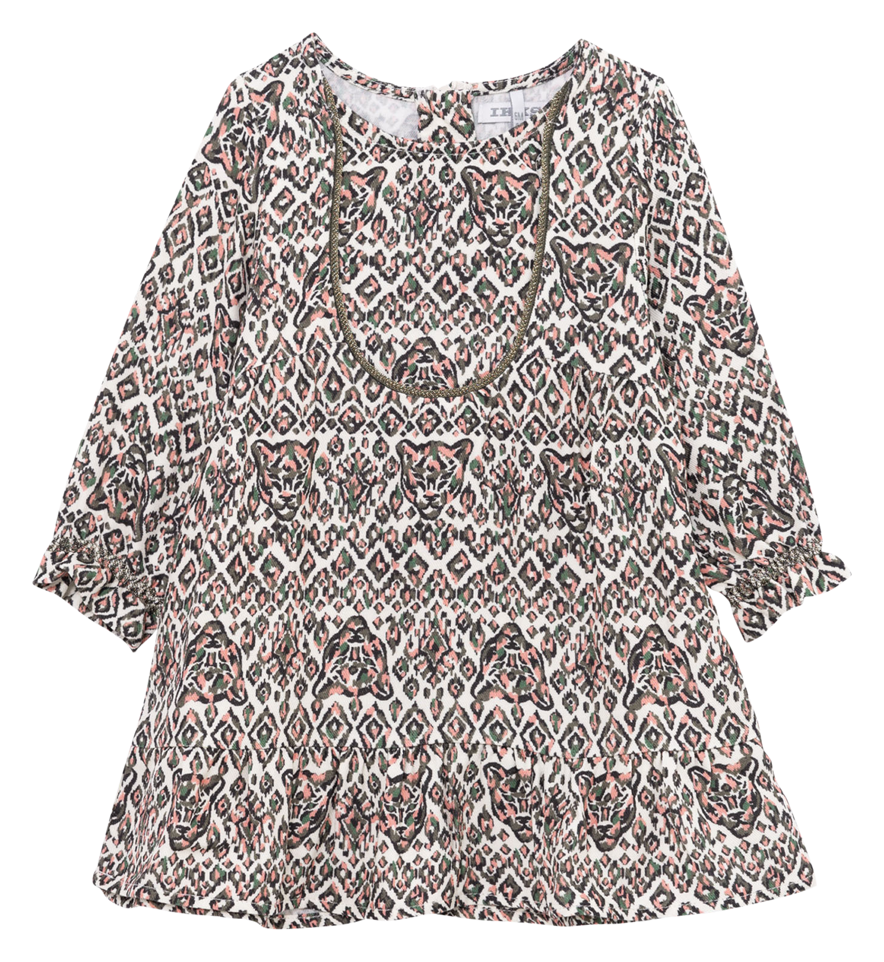 Robe courte col rond imprimée | Kaki